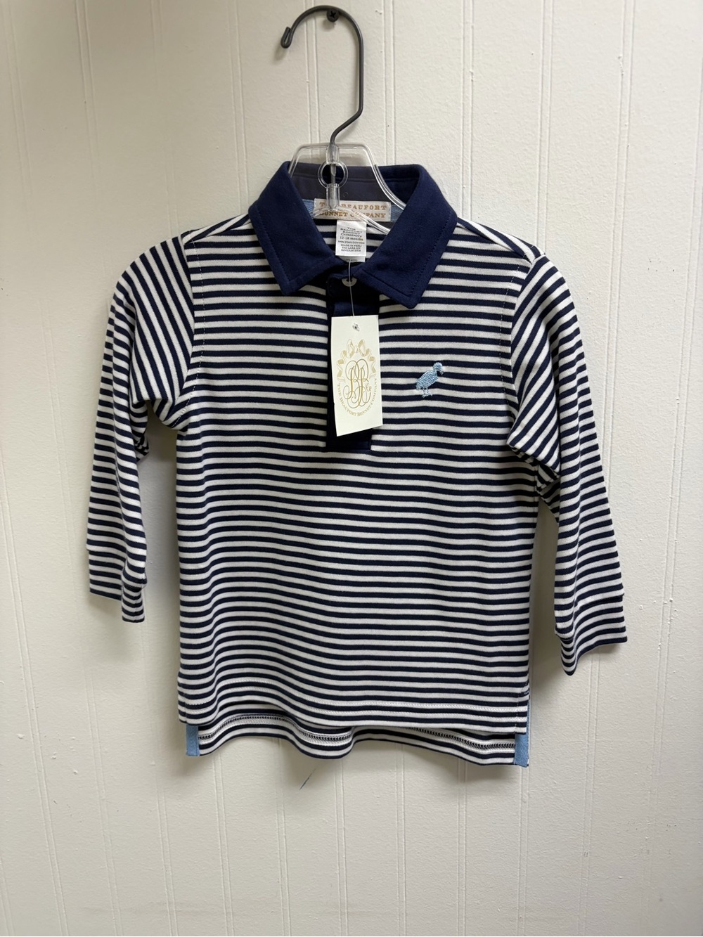 The Beaufort Bonnet Company Striped Navy & White Long-Sleeve Polo Top - Kids
